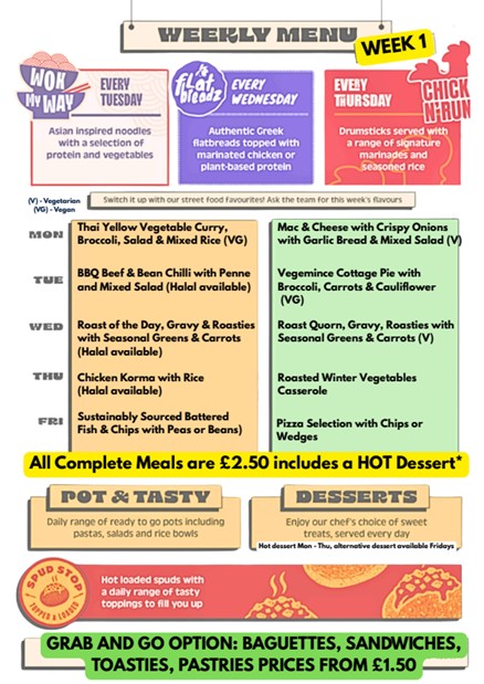 A photo of the school menu