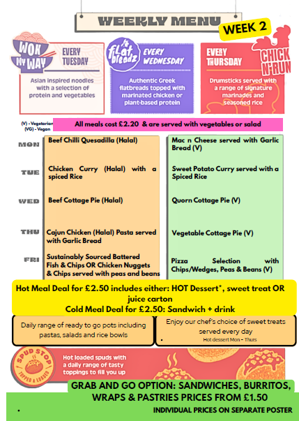 A photo of the week two menu - after October half-term