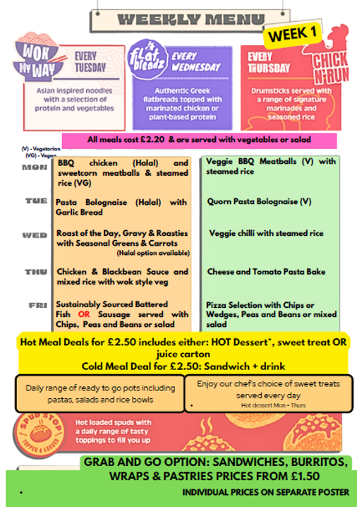 A photo of the Week one menu - after October half-term
