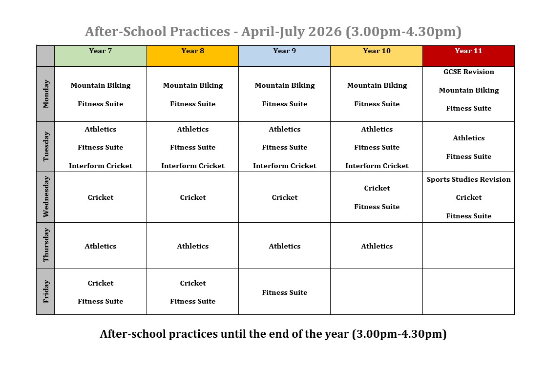 Link to the Sports Co-curricular Timetable A photo of the Sports Co-curricular Timetable