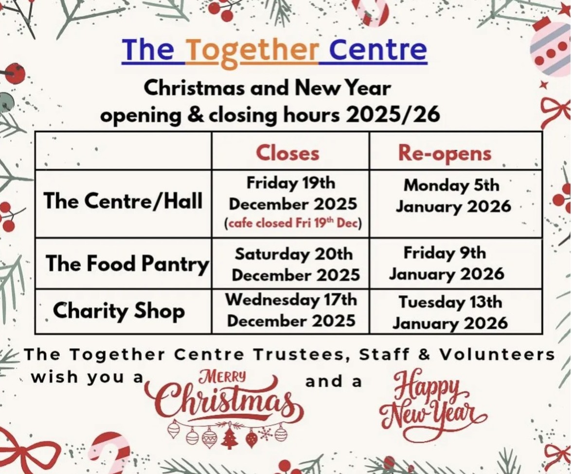 A photo of The Together Centre opening hours over Christmas 2025